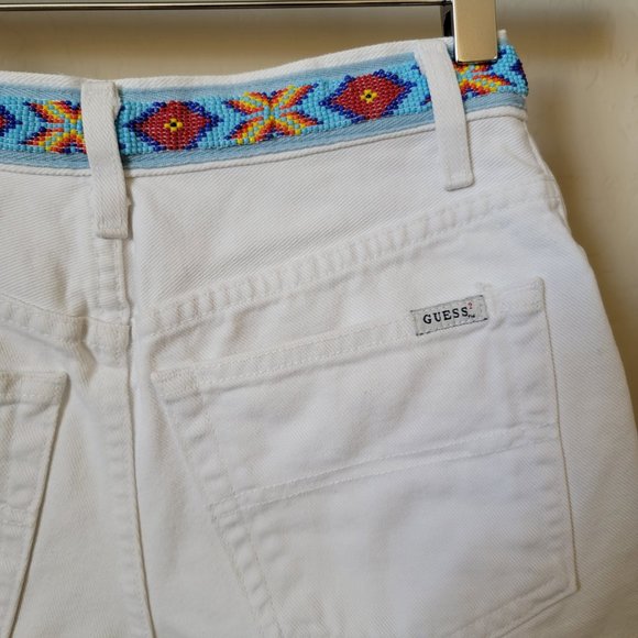 Vintage Guess Beaded Belt White Denim Jean Shorts - Picture 10 of 16